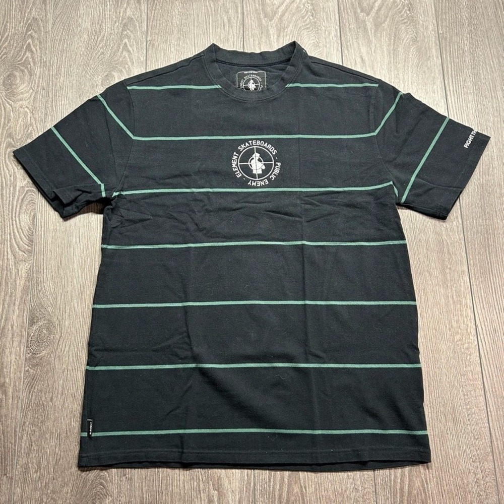 Element x Public Enemy Striped T-Shirt Mens XL Black Green Fight The Power Tee